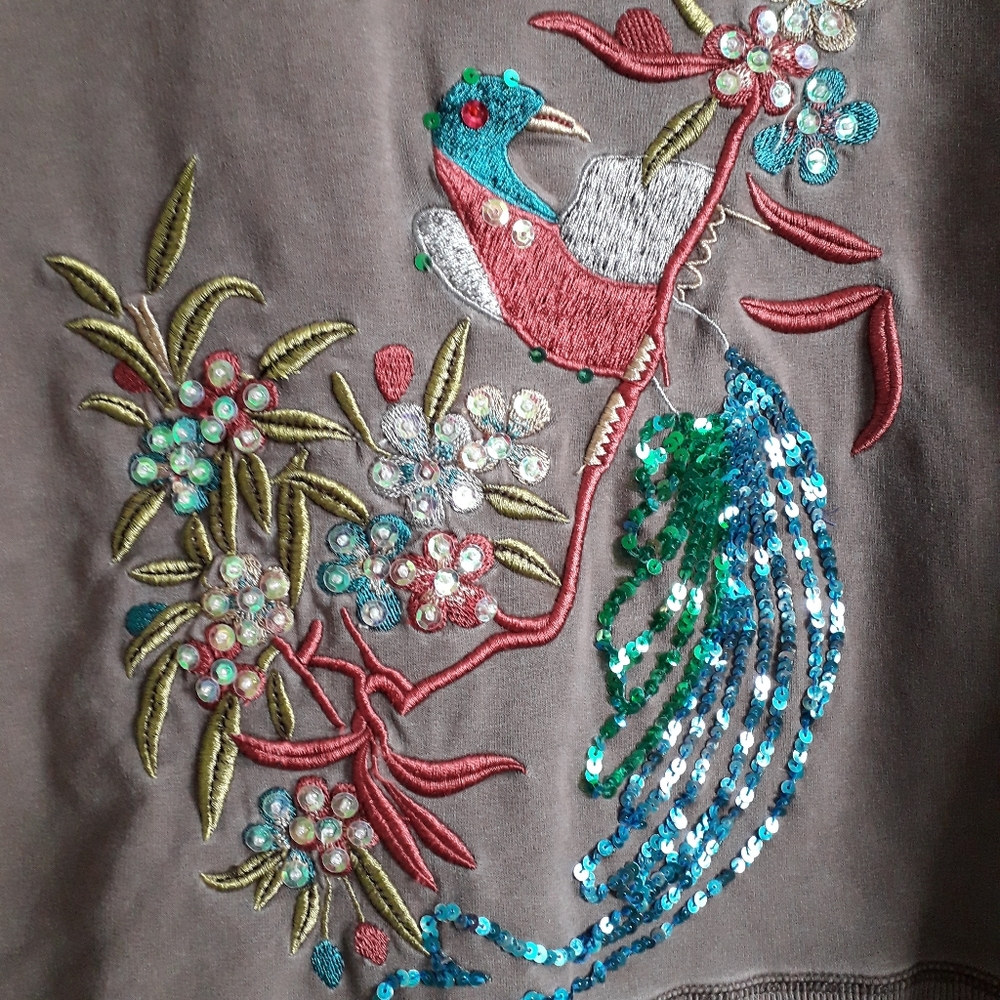 BCBGMaxAzria Embroidered Sequin Peacock Hoodie - Picture 2 of 6